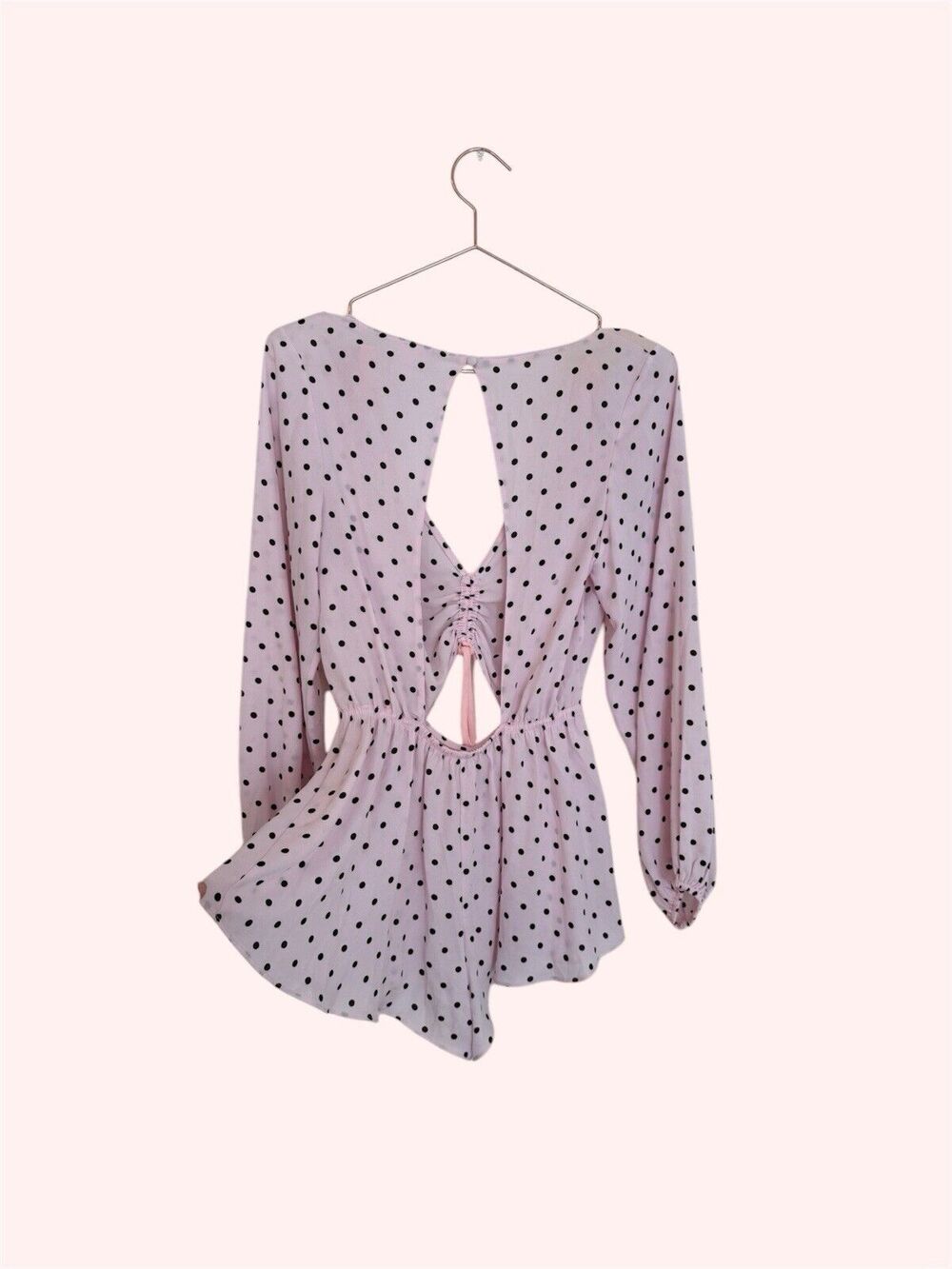 Victoria's Secret Romper Womens XS Pink  Playsuit Polka Dot Long Sleeve Cutout